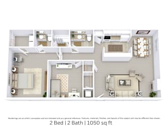 2 beds, 1.5 baths, 1,050 sqft, $1,250