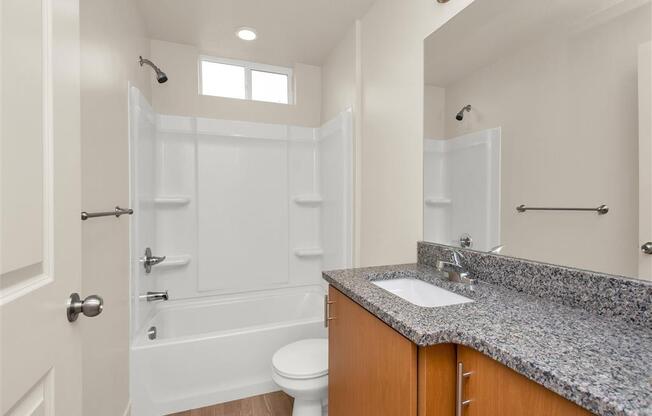 a bathroom with a sink and a toilet and a shower