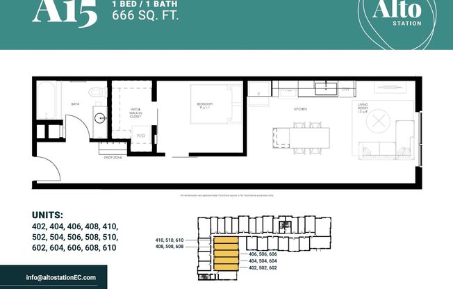 1 bed, 1 bath, 666 sqft, $1,250, Unit 504