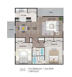 2 beds, 2 baths, 1,043 sqft, $1,774