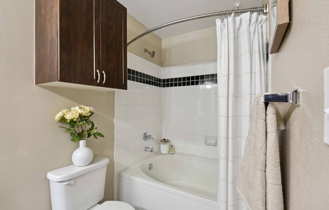 Serene bathrooms with spa-like soaking tubs and tile surrounds.