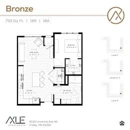 1 bed, 1 bath, 733 sqft, $1,464