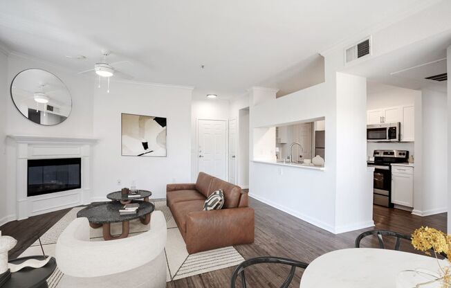 a living room with a couch and a table