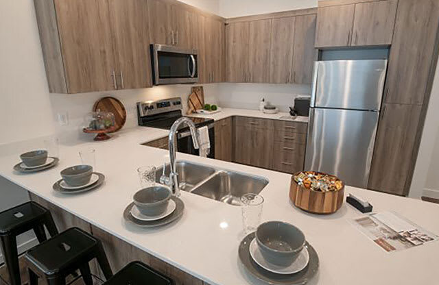 Quartz Countertop Kitchen at Foothill Lofts Apartments & Townhomes, Logan, UT, 84341