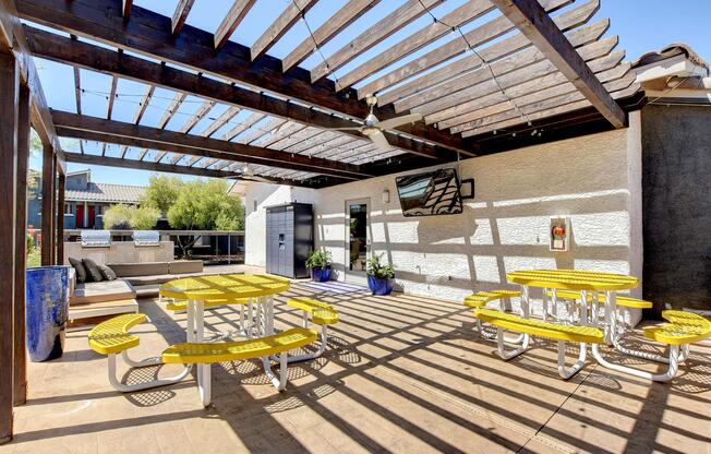 Outdoor Dining Area with TV at Sunset Hills, Henderson, Nevada