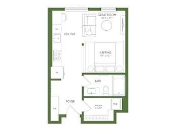 Studio, 1 bath, 526 sqft, $1,390