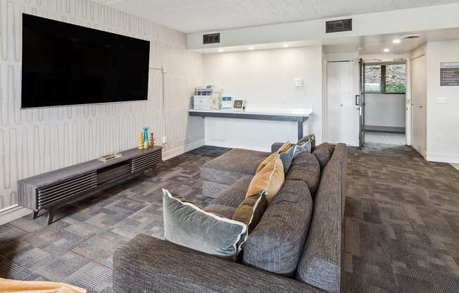 a living room with a couch and a tv