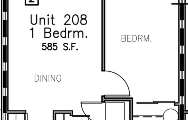 1 bed, 1 bath, 585 sqft, $1,700, Unit 208