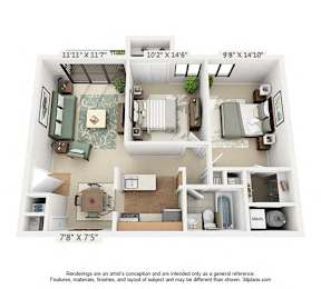 2 beds, 1 bath, 779 sqft, $1,236