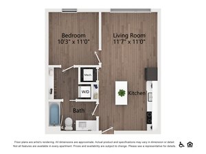 1 bed, 1 bath, 553 sqft, $1,400