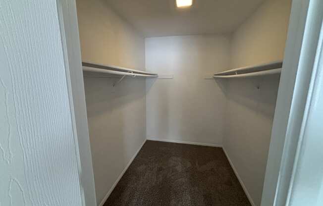 an empty room with two empty shelves in a closet