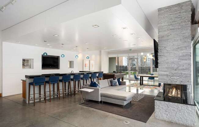 large seating area in front of a fireplace