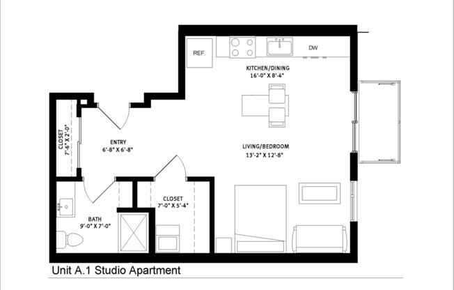 Studio, 1.5 baths, 519 sqft, $1,160, Unit 516