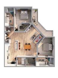 2 beds, 2 baths, 1,230 sqft, $1,900