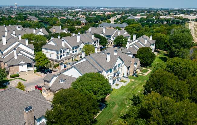 an aerial view of a large group of houses