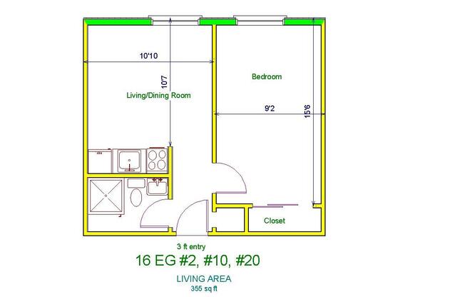 1 bed, 1 bath, 400 sqft, $1,080, Unit 10