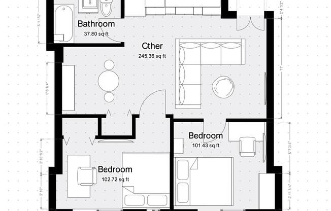 2 beds, 1 bath, $5,495, Unit 3G