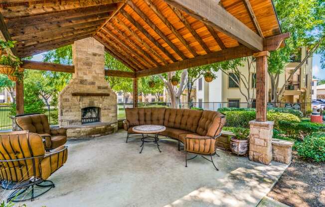 Outdoor Fireplace and covered lounge