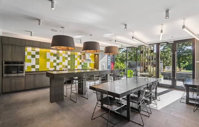 Modern community kitchen at Park77 Apartments, Cambridge, Massachusetts