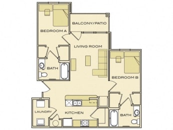 2 beds, 2 baths, 930 sqft, $1,350