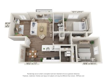 2 beds, 1 bath, 993 sqft, $1,735