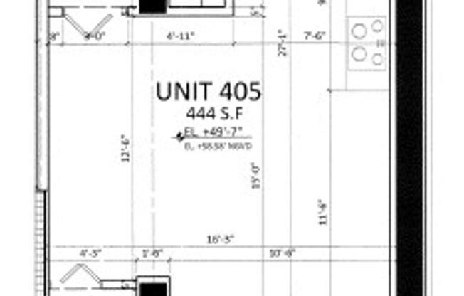 Studio, 1 bath, 444 sqft, $1,925, Unit 405
