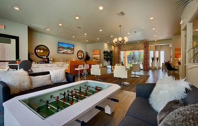 Resident lounge with sofas & foosball table