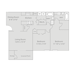 2 beds, 2 baths, 1,136 sqft, $1,200