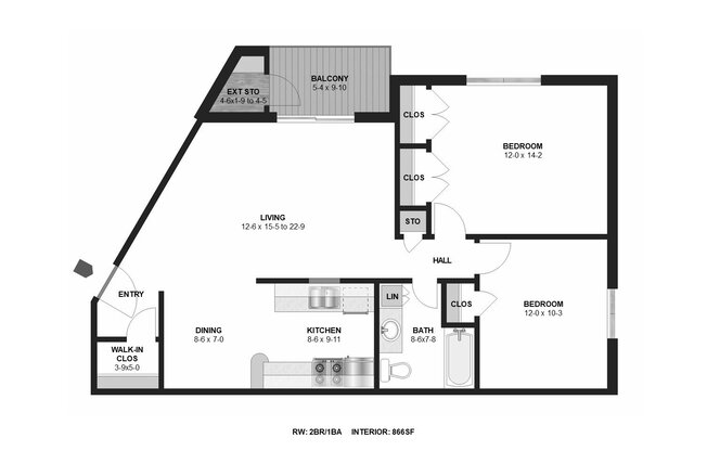 2 beds, 1 bath, 866 sqft, $1,300, Unit 1073373C