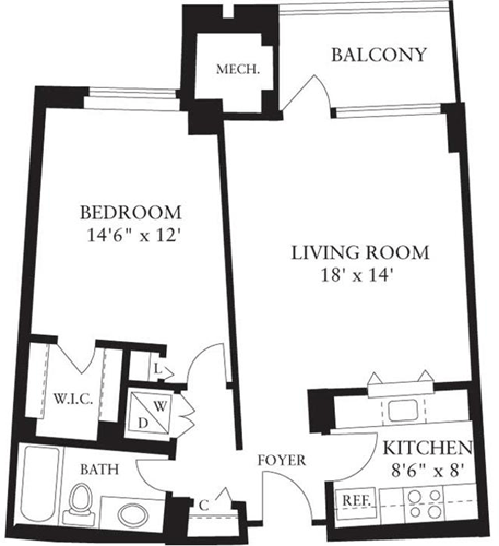 1 bed, 1 bath, 705 sqft, $2,601, Unit 0726