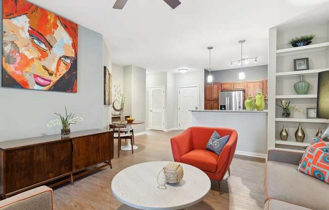 open-concept kitchen and living area at Sorelle apartments