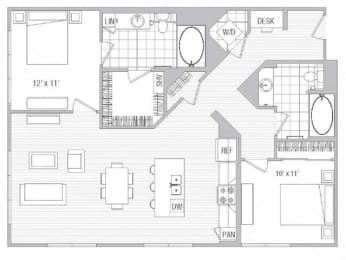 2 beds, 2 baths, 1,232 sqft, $3,470