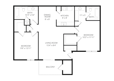 2 beds, 2 baths, 976 sqft, $1,240