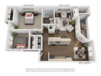 2 beds, 1 bath, 865 sqft, $1,714