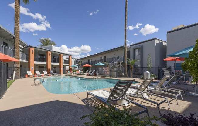 The Icon on Central Apartments in Phoenix, Arizona Pool with Lounge Chairs