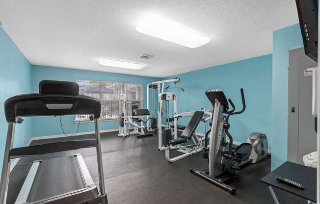 the gym has cardio machines and weights in it at the enclave at woodbridge apartments
