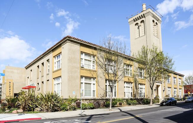 Bakery Lofts exterior ground level view form Adeline and 47th street corner