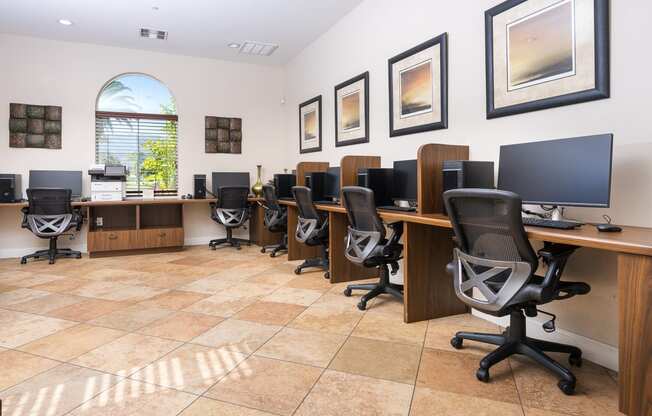 Business center with desks and computers