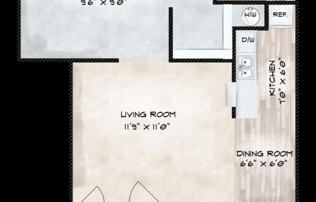 1 bed, 1 bath, 426 sqft, $720