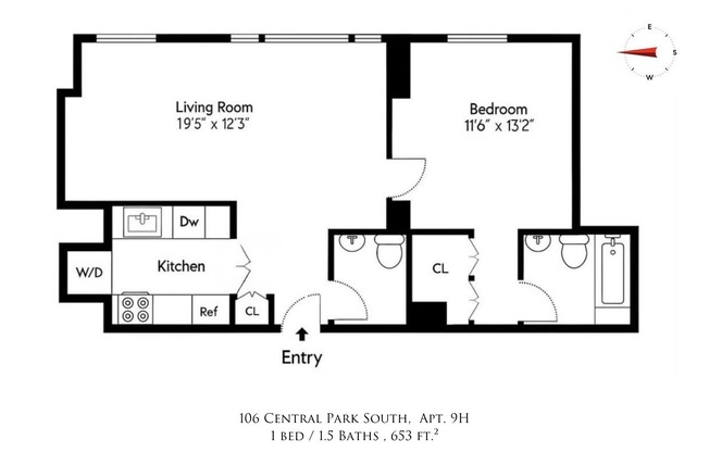 1 bed, 1.5 baths, 653 sqft, $5,900, Unit 9H