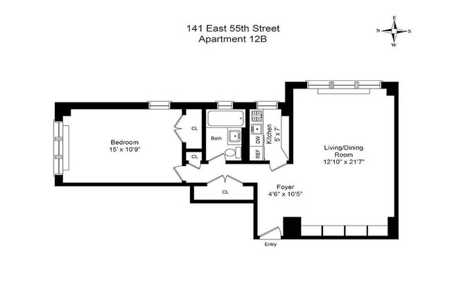 1 bed, 1 bath, 587 sqft, $3,800, Unit 12B