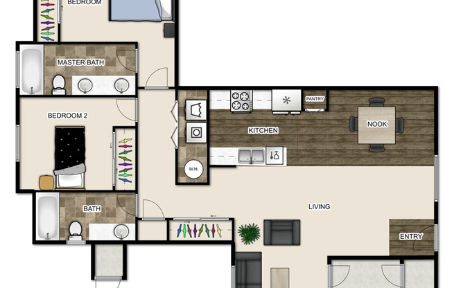 2 beds, 2 baths, 1,107 sqft, $1,925, Unit J103