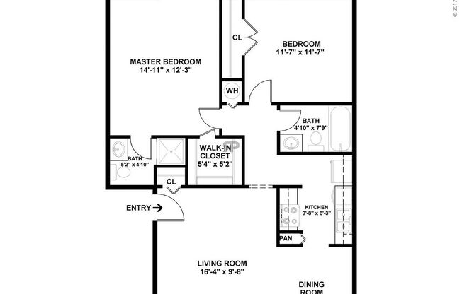 2 beds, 2 baths, 981 sqft, $961