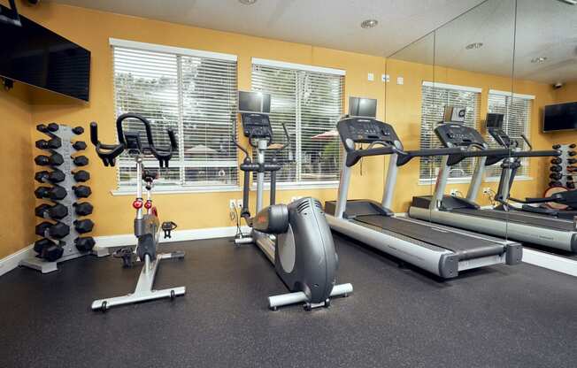 Escondido, CA Apartments for Rent - Alta Vista Fitness Center with exercise bike, treadmills, and ellipticals