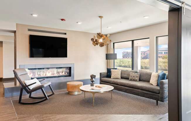 Element 25 clubhouse with fireplace and lounge seating