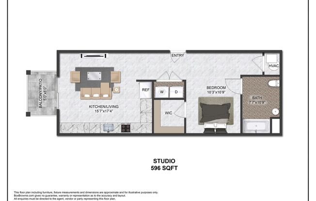 Studio, 1 bath, 596 sqft, $1,355, Unit 3208
