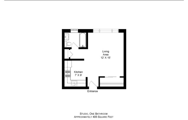 Studio, 1 bath, 405 sqft, $1,175, Unit 113