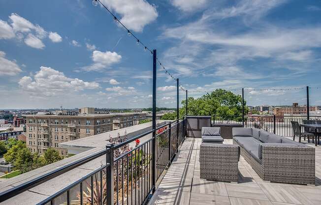 Rooftop deck with seating and lounge area at Highview and Castle Manor, Washington, DC, 20009