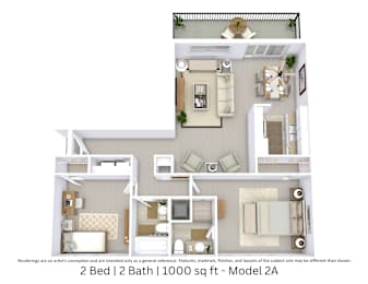 2 beds, 2 baths, 1,000 sqft, $1,235