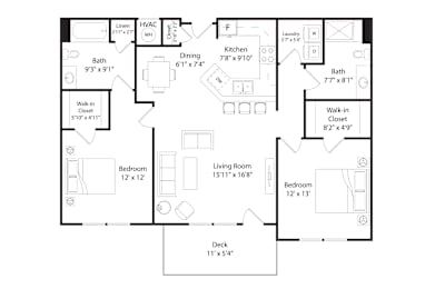 2 beds, 2 baths, 1,195 sqft, $1,455